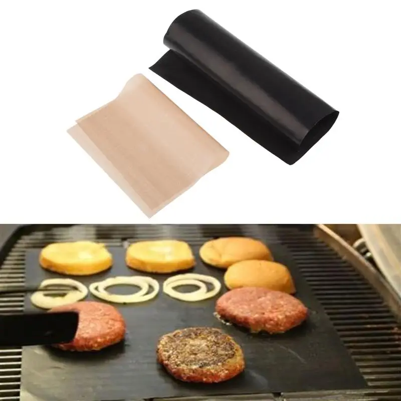 

40x33cm 2pcs/Set Reusable Non-Stick BBQ Grill Mat 0.2mm Thick PTFE Barbecue Baking Liners Teflon Cook Pad Microwave Oven Tool