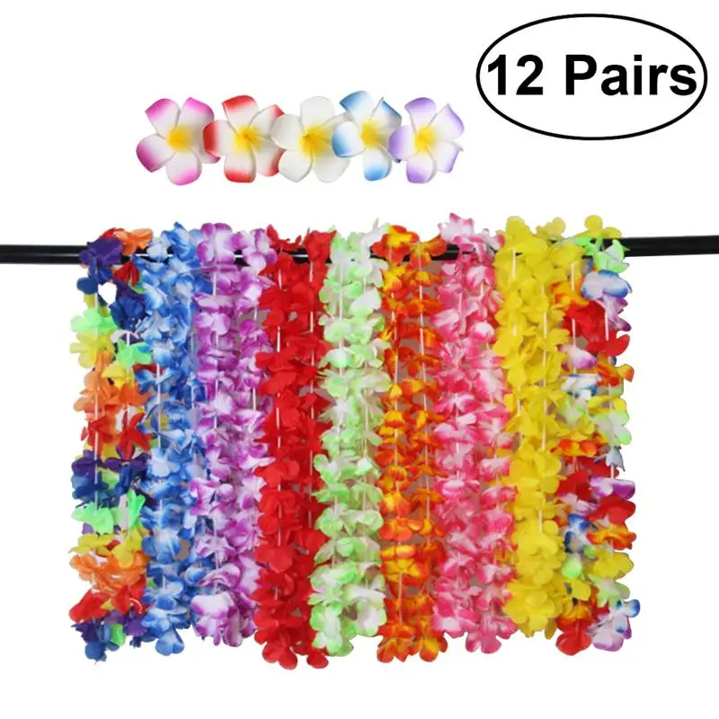 

12 Pair Hawaii Flower Lei Bunting Banner Hanging Garland Party Decorations Party Favor Home DIY Party Supplies
