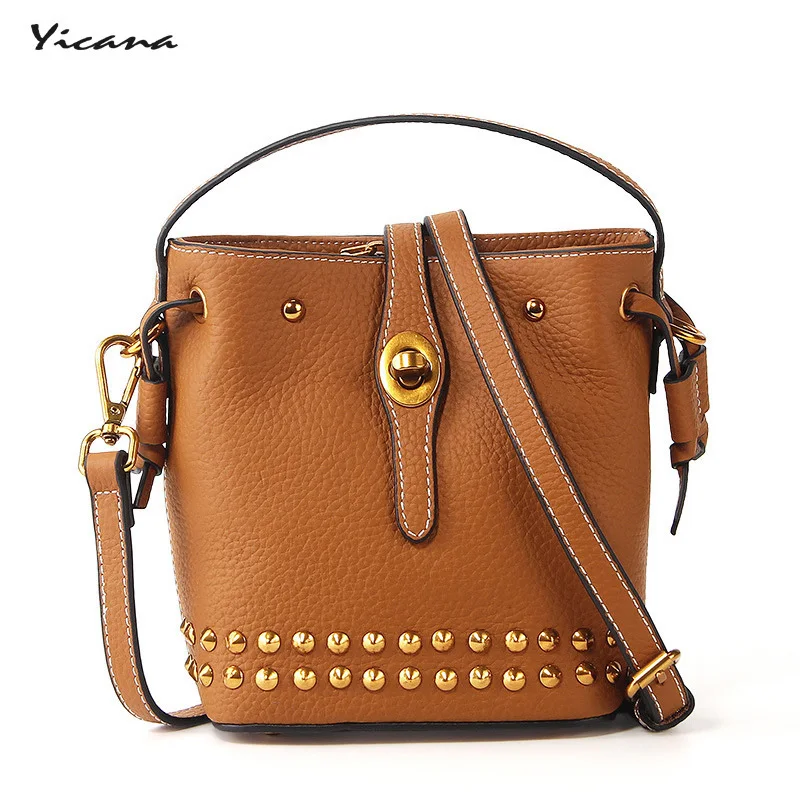 

Yicana 2018 New Style Genuine Leather Women's Handbag Fashion Shoulder Bucket Messenger Bags