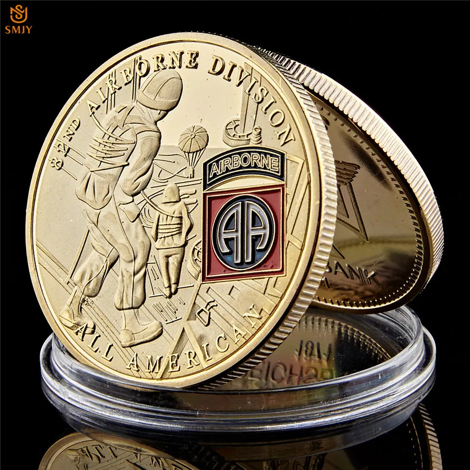 

US Army 82nd Airborne Division Warrior Soldier USA Gold Military Hydraulic Metal Challenge Coins Collectibles Badge Gift Value