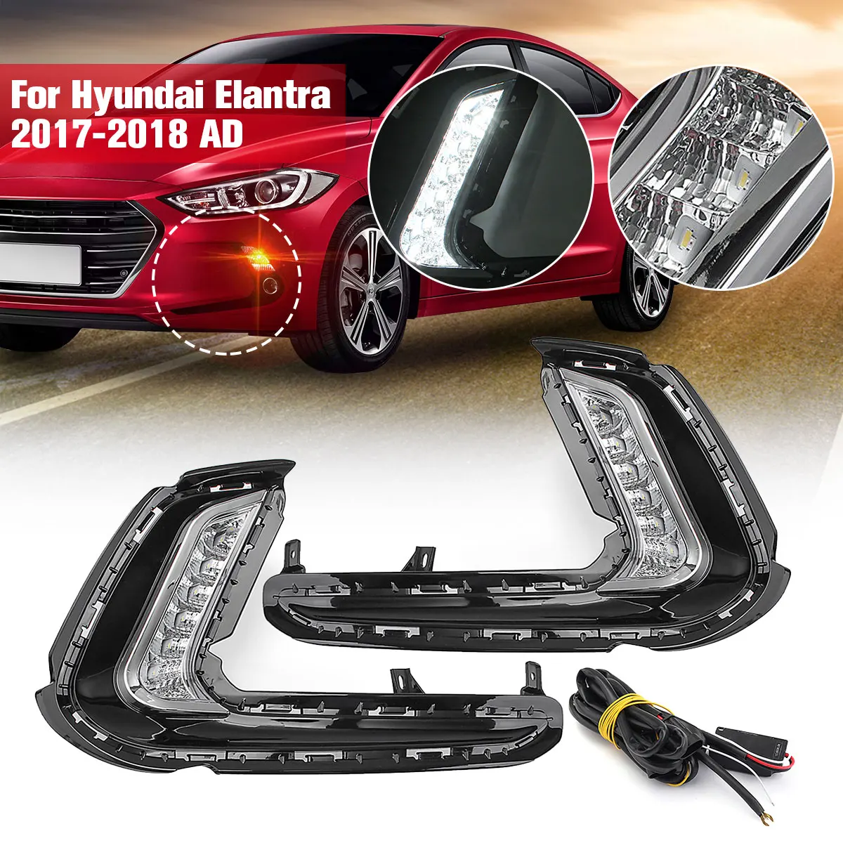1Pair fog lamp DRL Signal light Daytime Running Lamp LED Fog Turn with yellow signal For Hyundai Elantra 2017-2018 AD 1Pair fog lamp DRL Signal light Daytime Running Lamp LED Fog Turn with yellow signal For Hyundai Elantra 2017-2018 AD