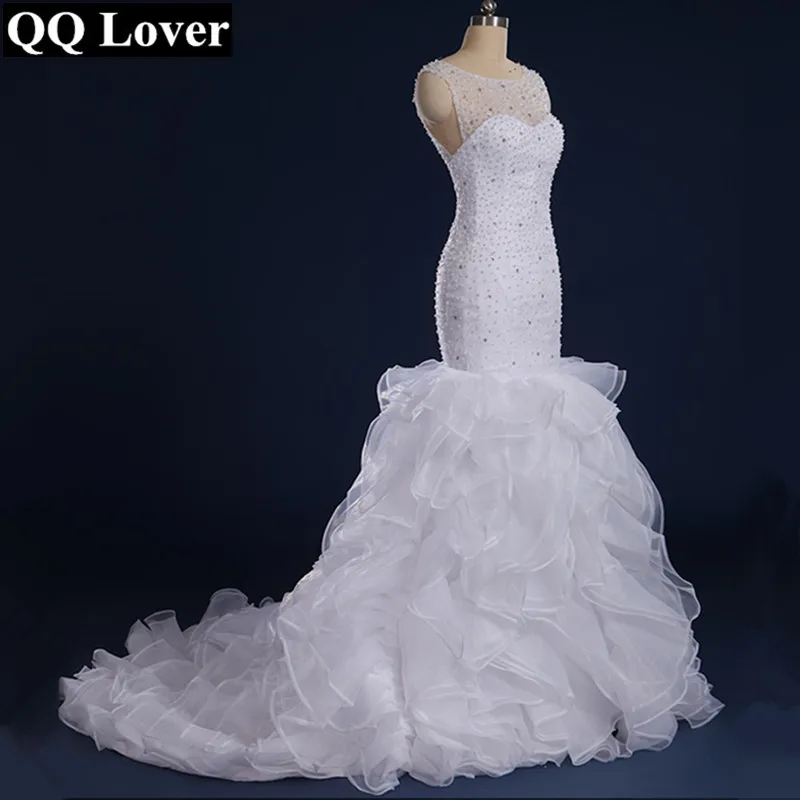 QQ Lover шикарный украшенный бусами Свадебные платья русалки Vestido De Noiva Sereia отвесная спина и шея оборки свадебное платье