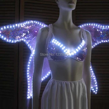 

Halloween Led Luminous Glowing Costume Wing + Bra Clothes Festive Party Supplies Stage Performance Women Clothing Costume