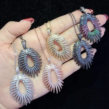 

6PCS ZYZ-N0108 Open Flower Pendant Necklace for Women Paved CZ Crystal Necklace