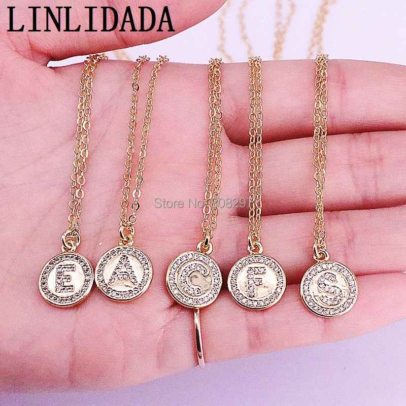 

New Arrivals 15Pcs Micro Pave Cubic Zirconia Round Pendant A to Z 26 Letter Pendant Necklace Alphabet Letters Necklaces