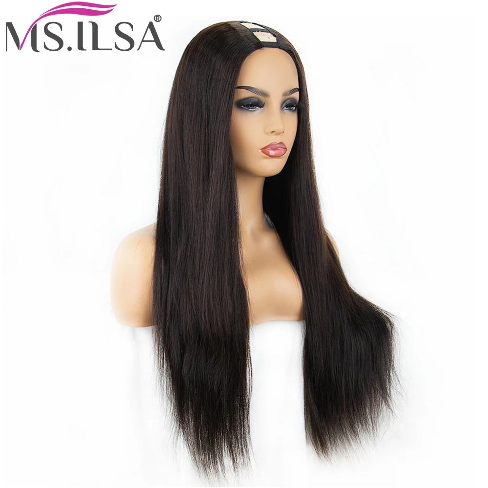 Online 250% Kerapatan Lurus U Bagian Wig Rambut Manusia Wig untuk WANITA HITAM Bagian Tengah Brasil Remy Har Wig Penuh End MS. ILSA
