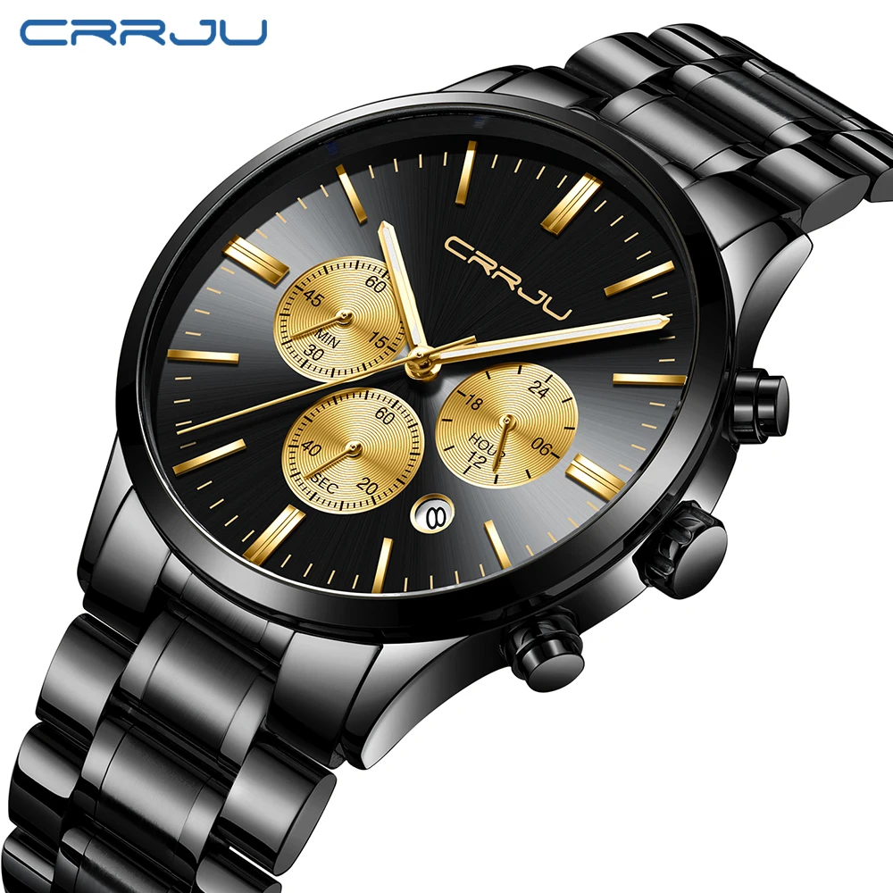 

CRRJU Men Military Sport Watches Mens Chronograph Analog Watch Waterproof Stainless Steel Quartz Male Clock Relogio Masculino