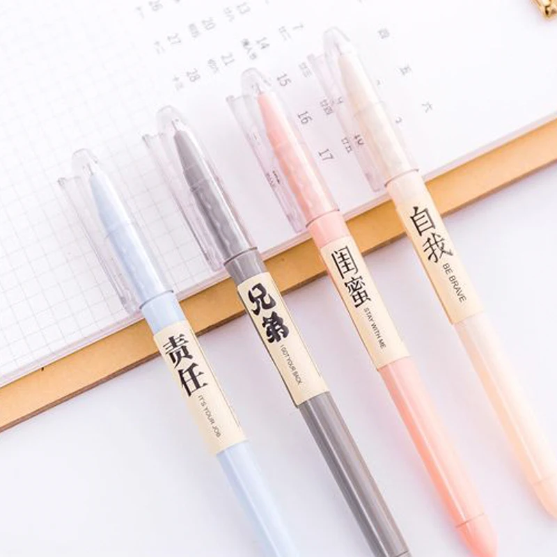 Cute Pure Color Chinese Words Gel Pen Kawaii Pen for School Student Stationery 0.5mm Black Ink Office Cute School Supplies a5 office leather notebook paper elegant pure color lined paper journals stationery school office supplies