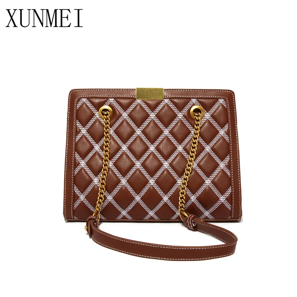 

Solid Shoulder Bags For Women Small PU Leather Crossbody Bag Clutch With Metal Chain Strap Black Brown