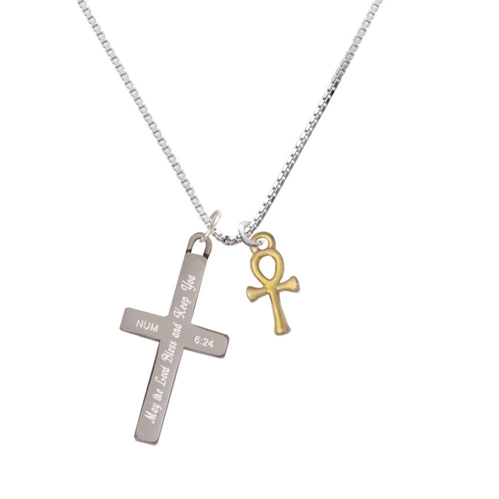 Маленький золотой тон Ankh Bless и держать вас крест ожерелье|Подвески| |