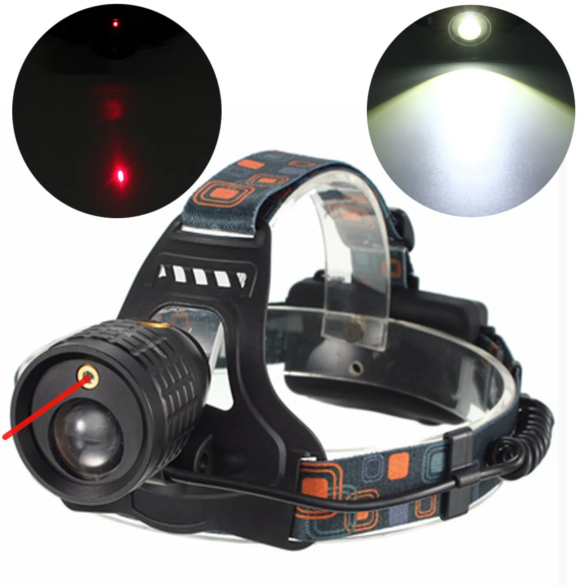 

Laser Poi nter Headlight 5000lm Zoom LED Head Lamp Hunting Laser Flashlight Torch Head 18650 Rechargeable Headlamp Lantern