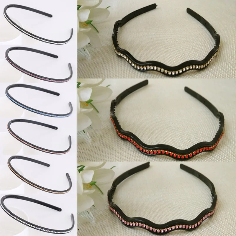 

2018 Colorful Rhinestones Flower Hair Hoop Headband Crystal Thin Hairband for Women Girls Bezel Hair Band Hair Accessories