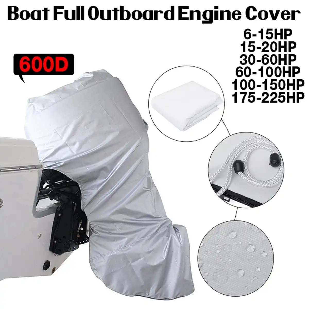 600D 6 225HP Boat Full Motor Cover Outboard Engine Protector for 6