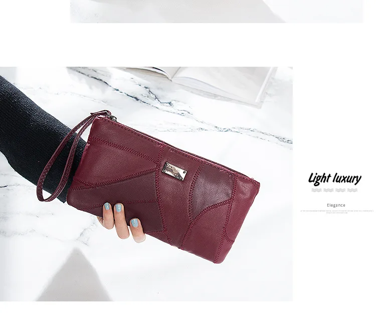 

Ultra Soft Sheepskin Handbag Female Patchwork Stitching Lamb Leather Clutch Bag Mobile Phone Bag Inside Coin Purse