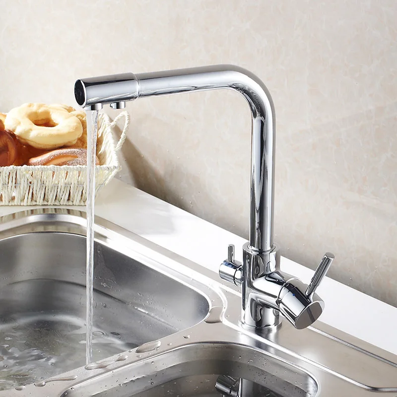 

360 Degree Rotating Water Mixer Faucets Hot & Cold Sink Purifier Faucet Single Hole Double Handle Faucets Taps Kitchen Bathroom