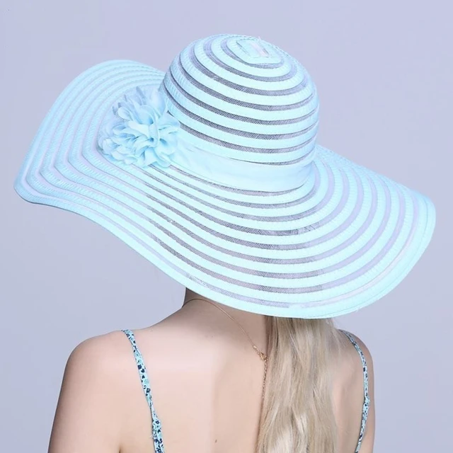 Church Hats For Women Kajeer Ladies Stripe Big Wide Brim Uv Protection  Female Flower Design Wedding Hats Race Party Church Caps - AliExpress