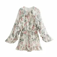 2019 Fashion Women Floral Print Rompers Ruffles Long Sleeveless Chiffon Short Jumpsuit Vintage Bohemian Party Playsuits 2019 Fashion Women Floral Print Rompers Ruffles Long Sleeveless Chiffon Short Jumpsuit Vintage Bohemian Party Playsuits