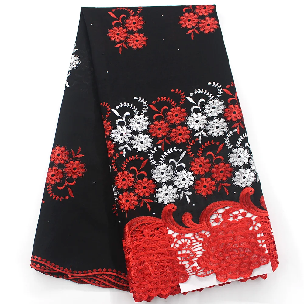 

Black and Red African Swiss Voile Laces High Quality Lace Cotton African Fabric Nigerian Lace Fabrics Black Dress Lace 5 Yards