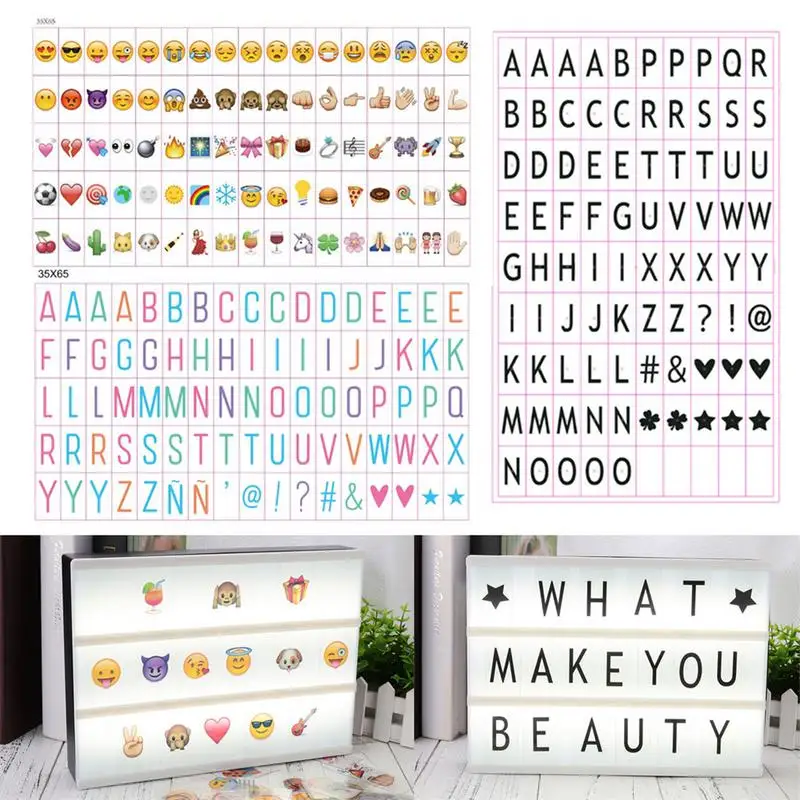 

85 PCS Light Box Sign DIY Free Combination Cute Emoji Letters Acrylic Card Transparent Lightbox Signs Cinema Lighting Signs
