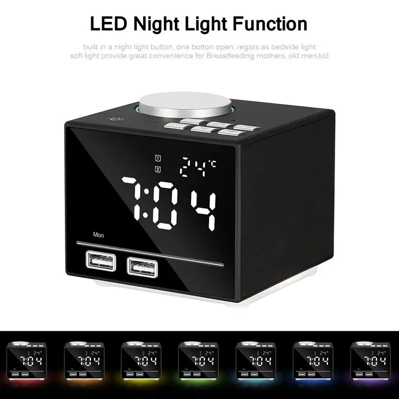 Smart Alarm Clock Bluetooth Speaker With LED Bedside Light FM Radio