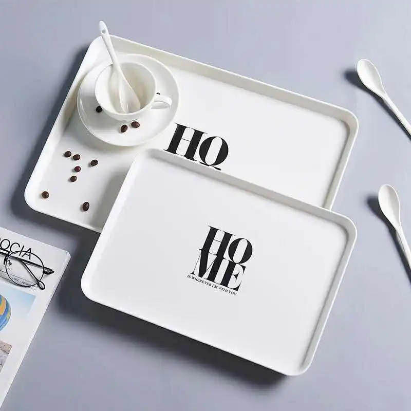 

Plastic Rectangular Simple Bread Breakfast Plate Tea Cup Placement Melamine Tea Plate Cake Fruit Dish Plate Home Small Tray