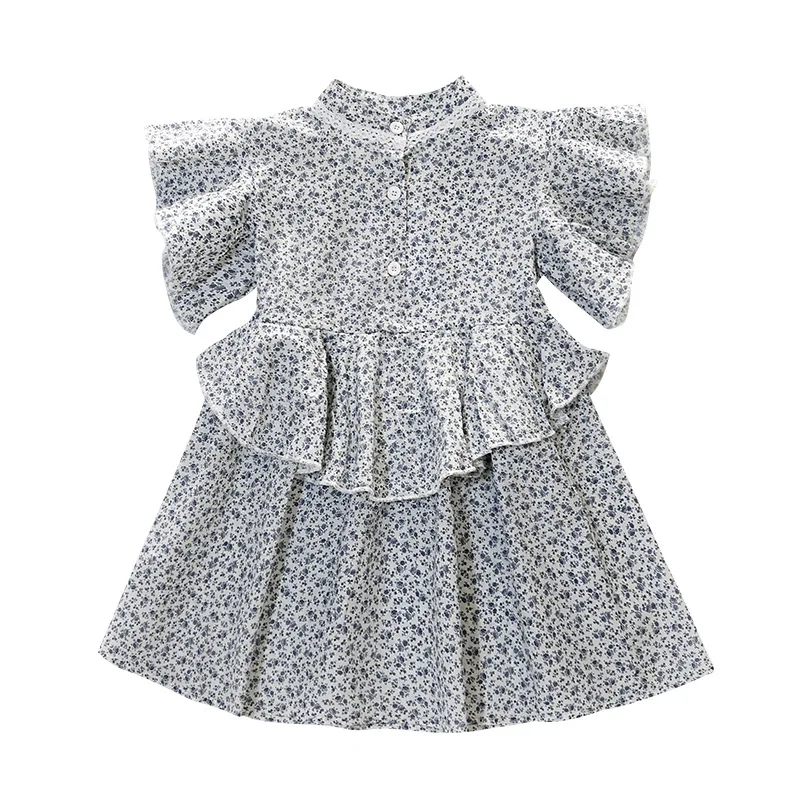 

chiffon print dress age for 3 - 12 yrs little girls vintage gown short sleeve princess costume summer baby girls ruffle frocks