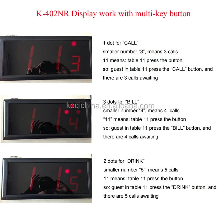 Беспроводная система вызова дисплей ресторана K-402NR+ K-300plus+ K-H4 кнопка вызова(1 дисплей+ 5 часов+ 45 кнопок
