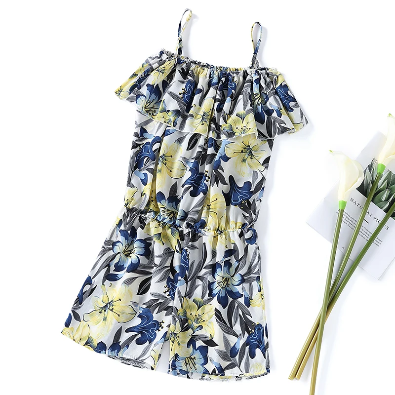 

Summer Causal Women Chiffon Print Strap Printed Rompers Playsuits Ladies Ruffles Rompers Overalls Jumpsuits