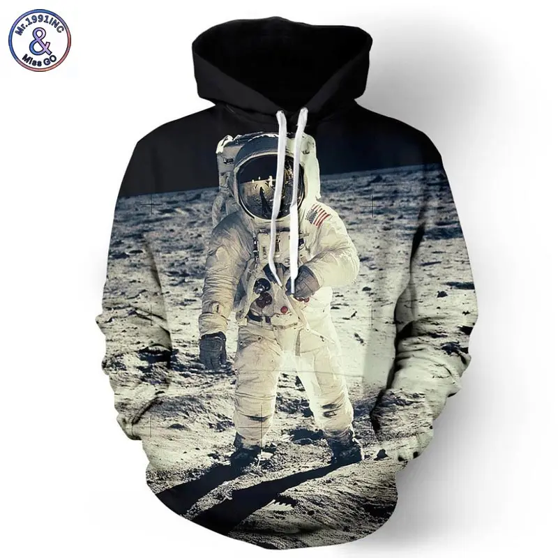 

Mr.1991INC 2018 New Fashion Cap Hoodies for Men/Women 3d Sweatshirt Print Astronaut Moon Landing Hooded Hoodies Pullover Hoody