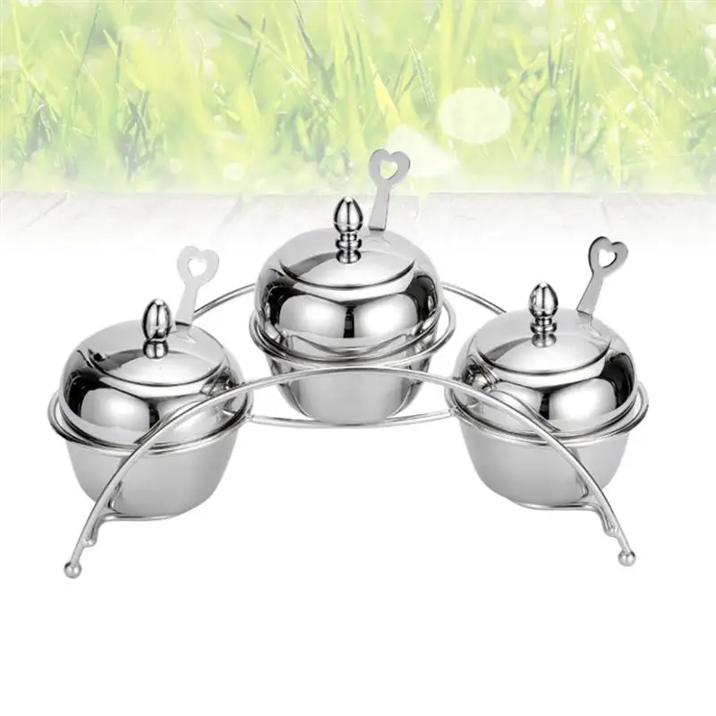 

1Pc Seasoning Storage Box Set Household Apple Shaped 3-Compartment Condiment Jars Spice Box Container For Spice Salt Sugar