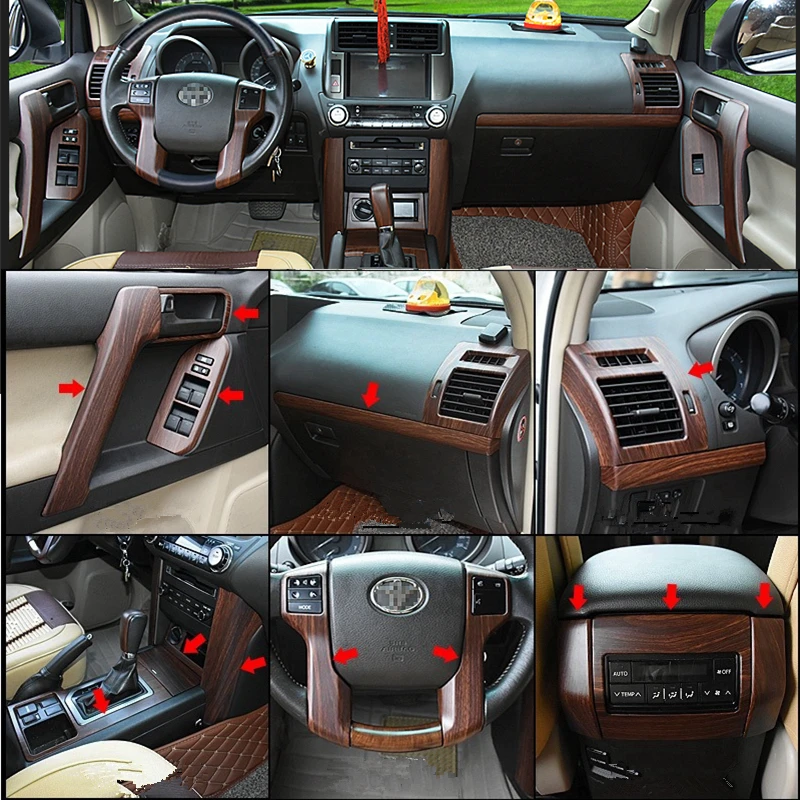

Car ABS Interior Wood Grain Cover Trim Kit Decor Stickers Car Styling For Toyota Land Cruiser PRADO FJ150 2010-2017 2 Colors