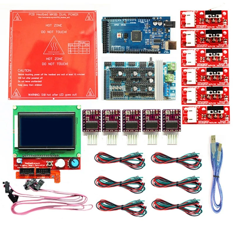 

For Reprap Ramps 1.6 Kit With Mega 2560 R3 + Heatbed Mk2B + 12864 Lcd Controller + Drv8825 +Mechanical Switch +Cables For 3D P