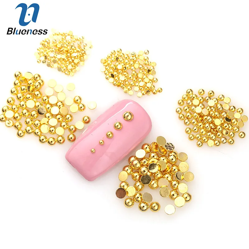 Blueness 1000Pcs 1 Lot Metal 3D Art Nail Jewelry Gold Copper Flat Semicircle Design Diamond Sticker Pearl Luster | Красота и здоровье