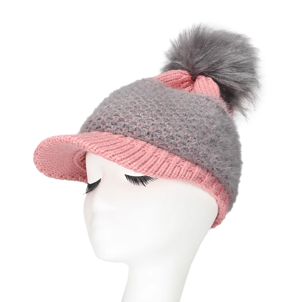 Women Kawaii Baseball Caps Pom Cute Knitted Winter Hats For Female Pom