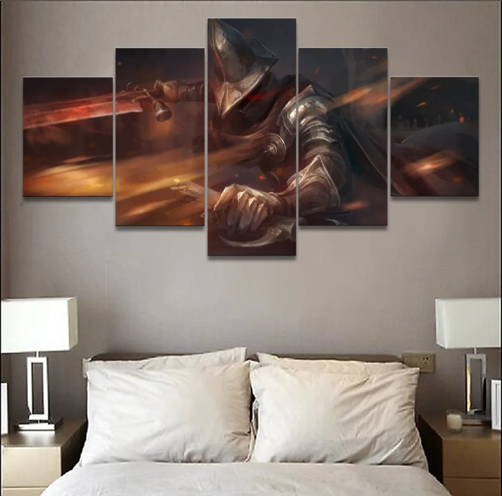 

5 Panel Canvas Print Dark Souls III Game Warrior Poster Painting For Living Room Picture Wall Art Decor Modern Artwork Poster