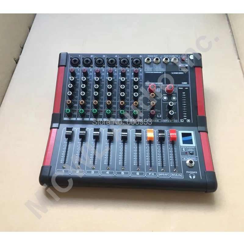 Pro 6 Channels Bluetooth Mixer 99 Digital Effects Equalizer Bluetooth Performance Mixer 48V Phantom USB SD Monitor Phones