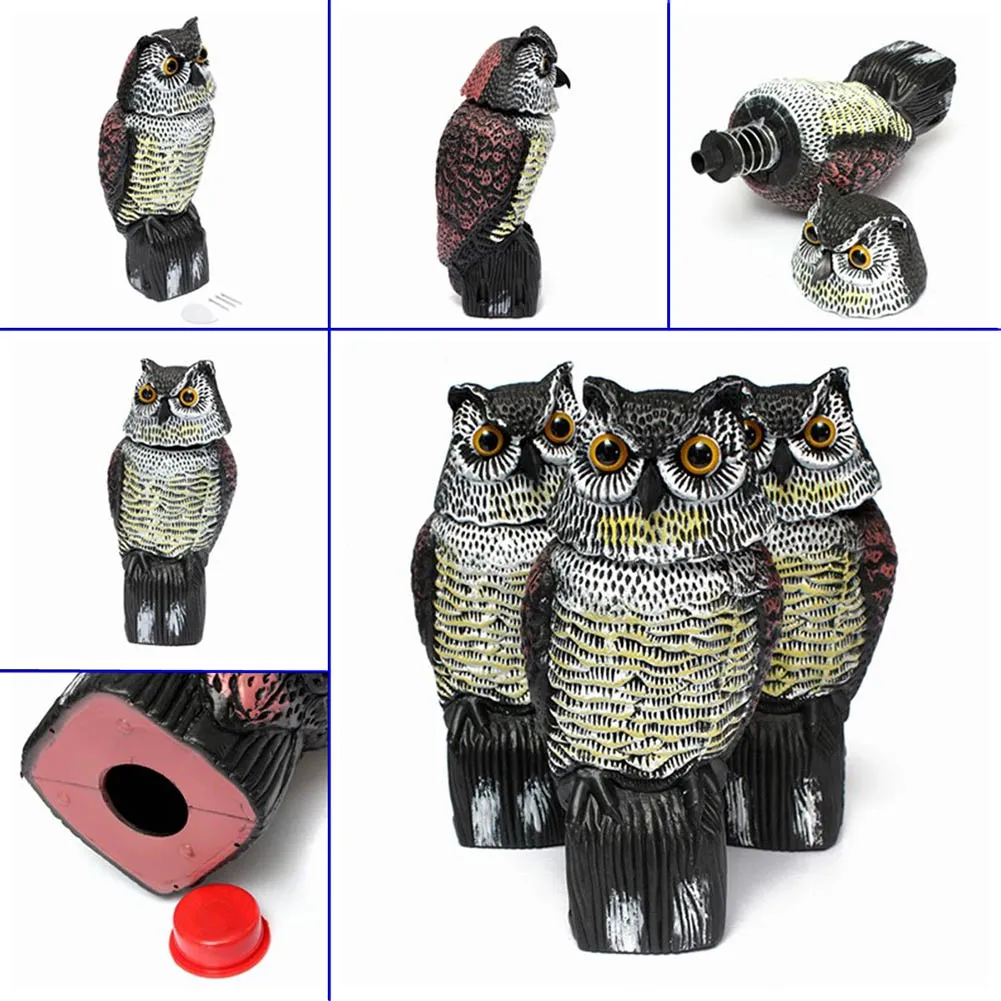 

Fake Owl Decoy Rotating Head Bird Weed Pest Control Crow Scarecrow Garden Supplies WXV Sale
