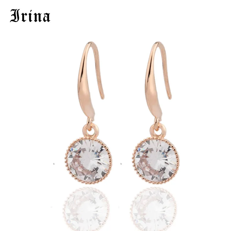 

Irina Trendy Round Crystal Earrings for Women Vintage 585 Rose Gold Color Wedding Party Earrings Jewelry 2019 New Year Gift