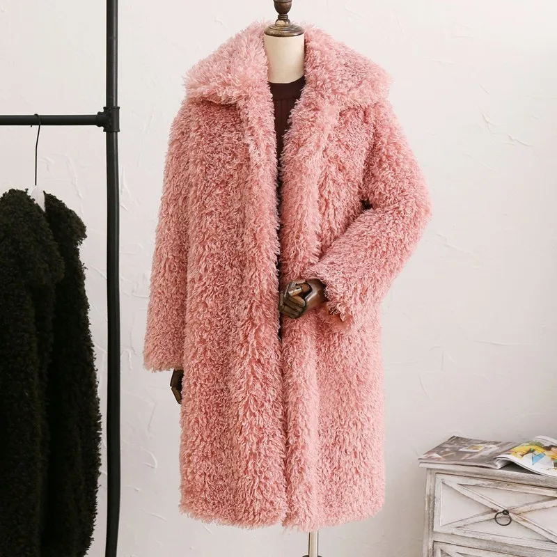 Пушистое длинное пальто из искусственного меха, женская зимняя куртка из искусственного меха, розовое пальто, женская Толстая теплая уличная одежда, кардиган, верхняя одежда, Okd566