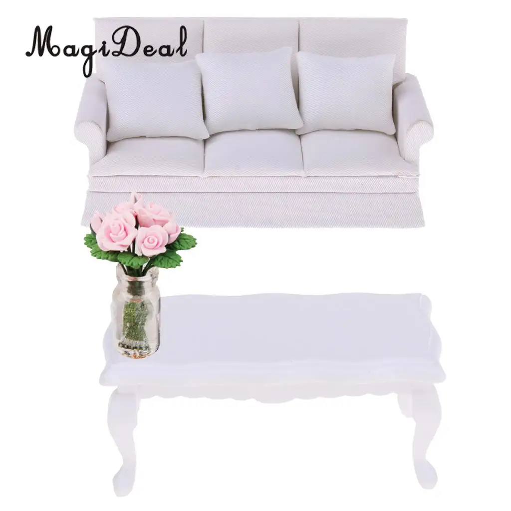 

1:12 Living Room Furniture Set Three-seat Sofa And Table Dollhouse Miniature Accessories