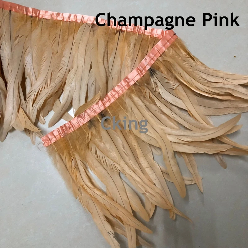 

1-20 Meter 14-16" Champagne Pink Rooster Feather trim feather ribbon Fringe Dress/Skirt/Craft Party Decorative Boas Strip
