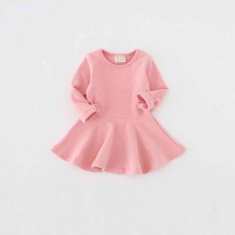 

Oklady 2019 Spring Autumn New Girls Dress Cotton Leaves Long Sleeve Bottom Dress Solid Cindy Color Dress