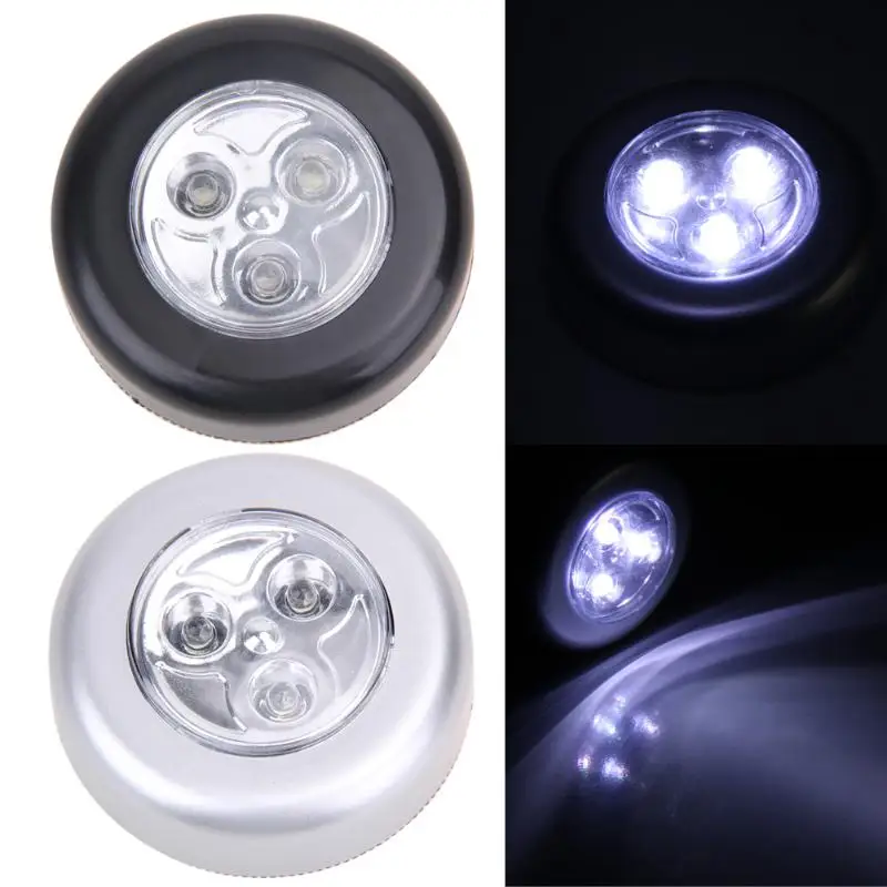 

Mini Touch Light 3 LED Cordless Stick Tap Wardrobe Touch Lamp Battery Powered Round Veilleuse Cordless Cars Cabinets Lamp