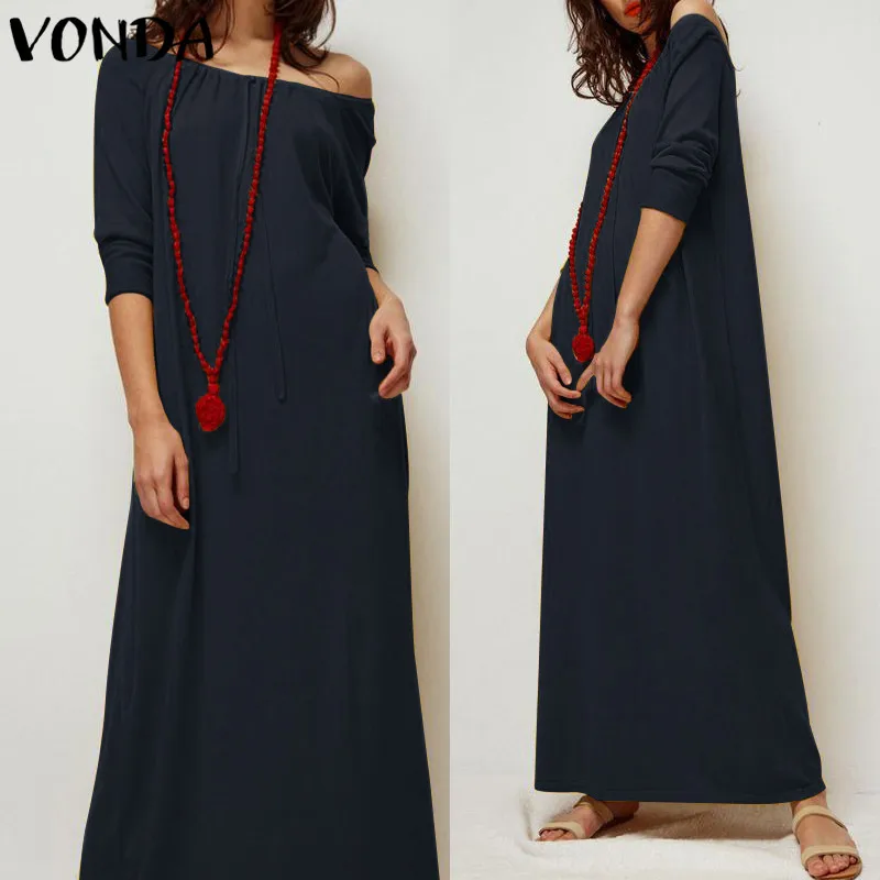 

VONDA 2019 Pregnant Women Long Shirt Dresses Robe Summer Sexy Off Shoulder Casual Loose Maternity Maxi Vestidos Mujer Plus Size