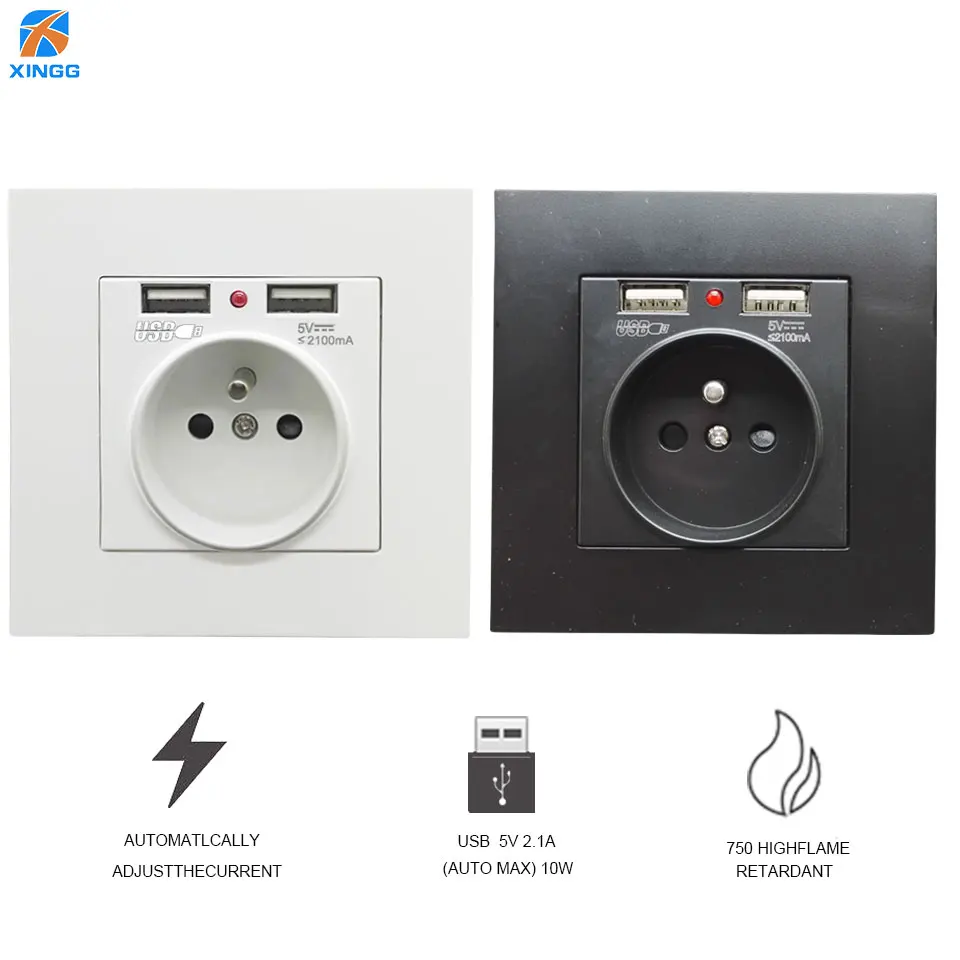 EU European 2 Pin AC Power Electrical Panel Wall Tabletop Desktop