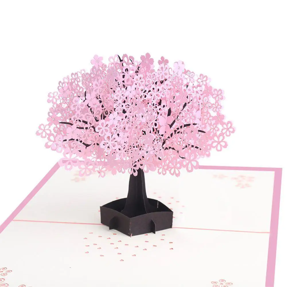  3D Pop Up Maple Cherry Blossom Tree Greeting Card Paper Silhouette for Birthday Blessing Wedding In - 33011771992