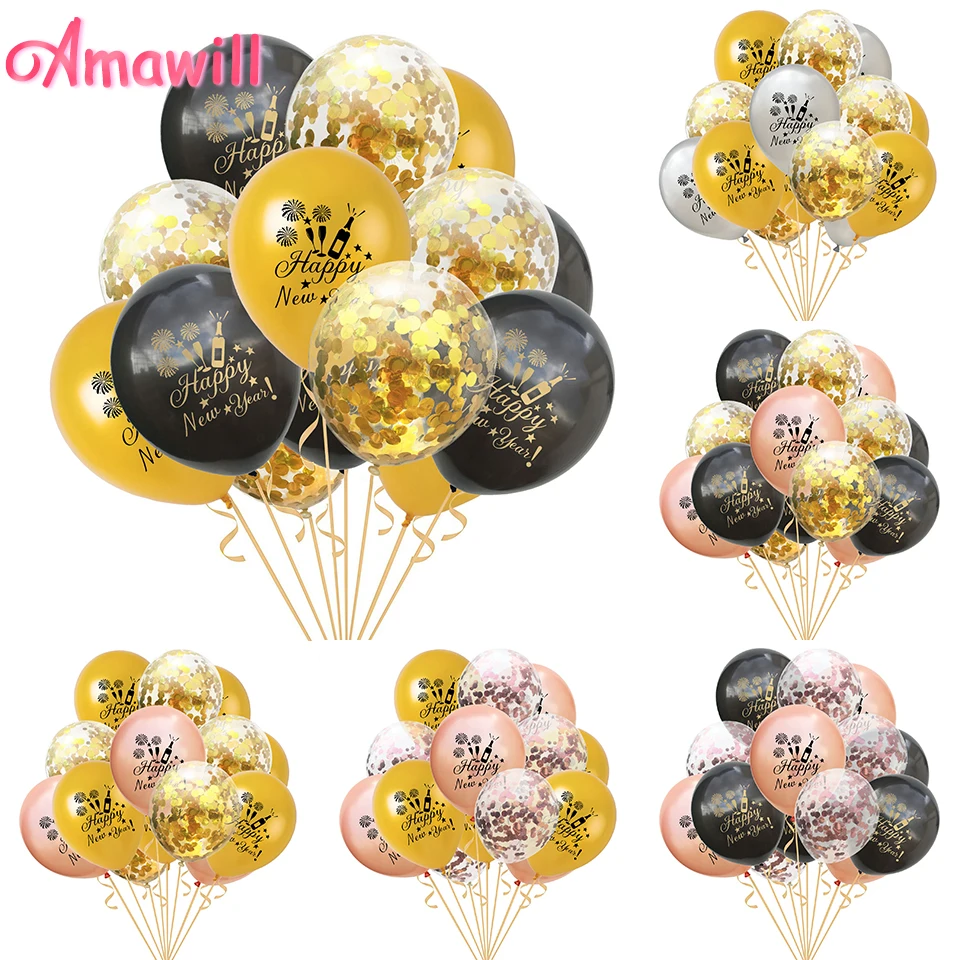 

Amawill 15pcs 12inch Happy New Year Printed Latex Balloons Merry Christmas Latex Confetti Ballon Party Decor Supplies Gifts 8D