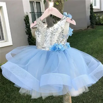 

New Kids Baby Girls Princess Ball Gown Dress Sequined Patchwork Lace 3D Flowers Dress Backless Sleeveless Girls Tutu Dress 2-7T