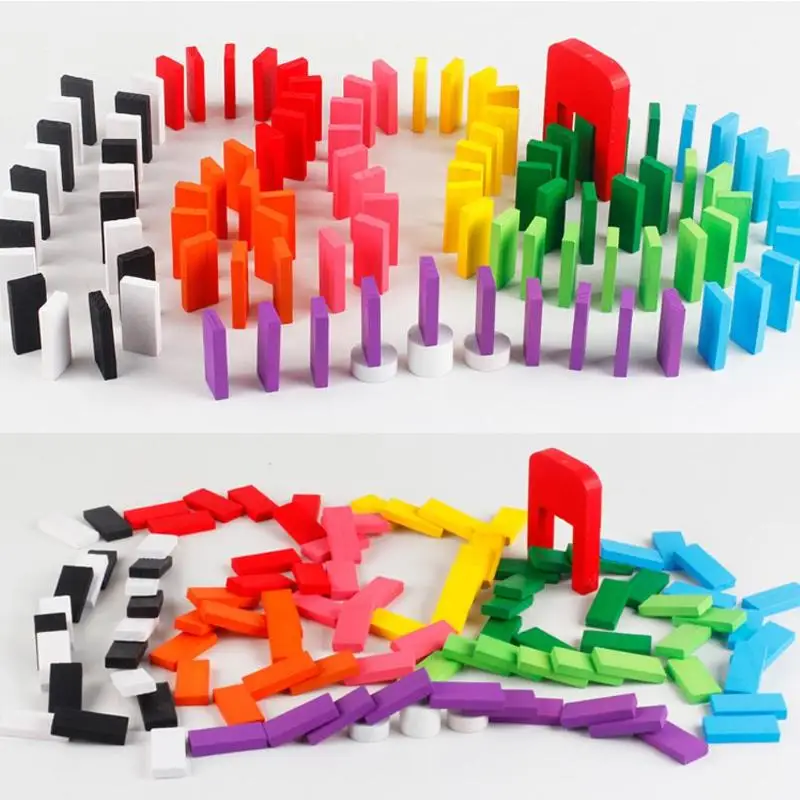 

100pcs Domino Toys Children Wooden Toys Colored Domino Blocks Kits Early Learning Dominoes Games Educational Children Toys