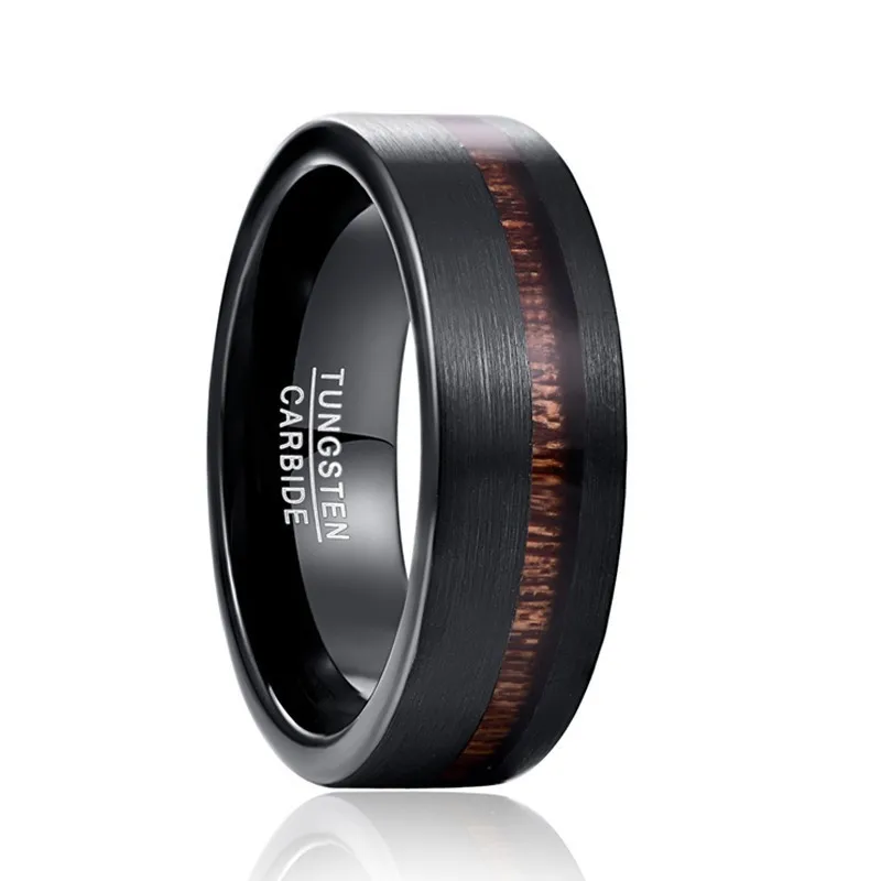 

Trendy 2019 Wedding Band Black Matte Pure Carbide Tungsten Engagement Ring For Men Acacia Wood Mens Rings Gift Jewelery